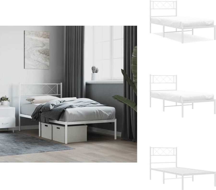 VidaXL Bedframe Klassiek Metalen Constructie Inclusief Opbergruimte Wit 196 x 79.5 x 90.5 cm Geschikt voor matras 75 x 190 cm Bed - Foto 4