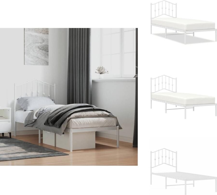 VidaXL Bedframe Bedframes Eenpersoonsbed Bed Bedframe met hoofdbord zonder matras metaal wit 75x190 cm