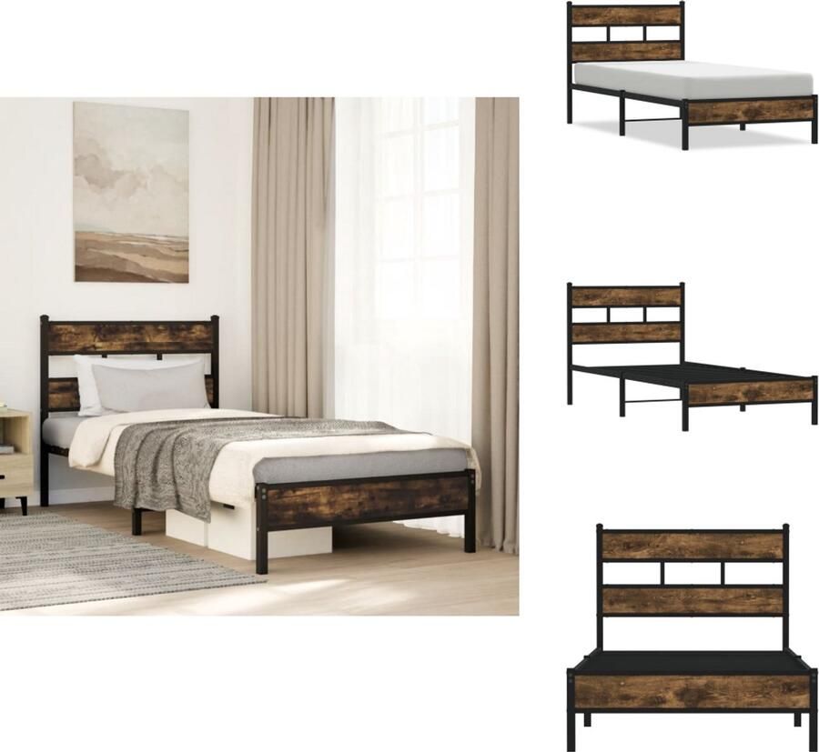 VidaXL Bedframe Bedframes Eenpersoonsbed Bed Bedframe met hoofdbord zonder matras sonoma eiken 100x200 cm