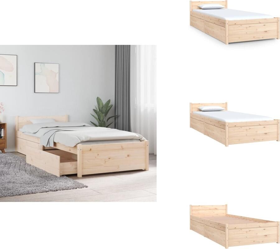 VidaXL Bedframe Grenenhout Opbergfunctie 195.5 x 80.5 x 51 cm Matras 75 x 190 cm Montage vereist Bed