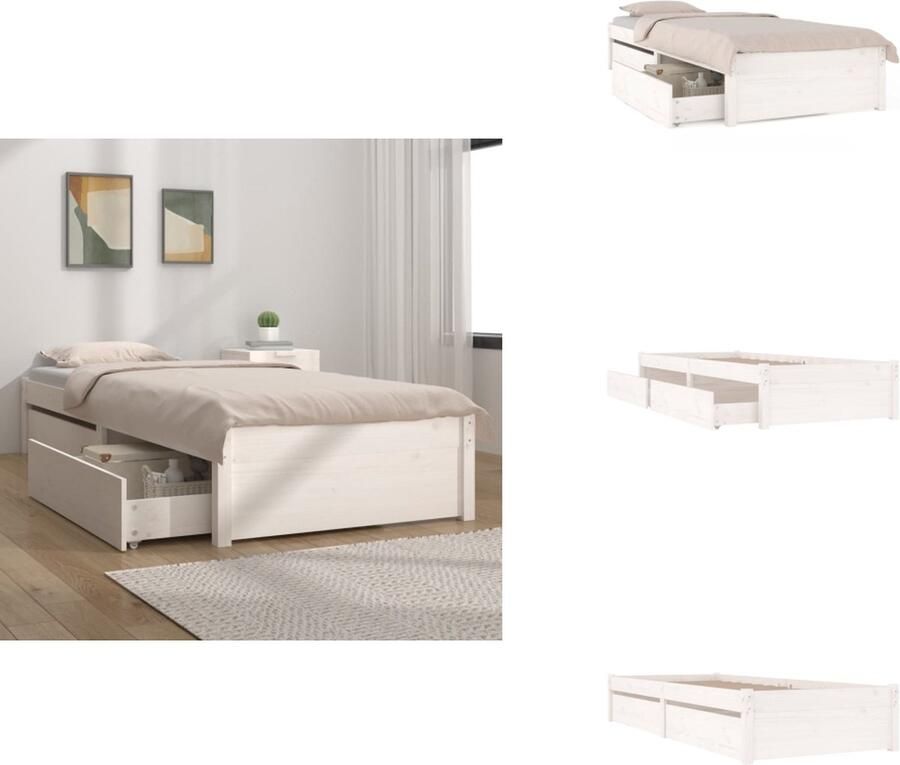 VidaXL Bed Wit Houten Bedframe 205.5x105.5x31 cm Meubilair Massief Grenenhout Met Lattenbodem en Opbergfunctie Bed
