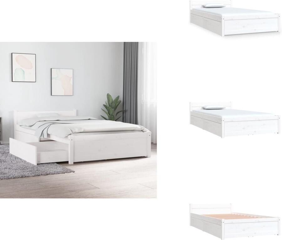 VidaXL Houten Bedframe met Opbergfunctie 205.5 x 105.5 cm Massief Grenenhout Wit Bed