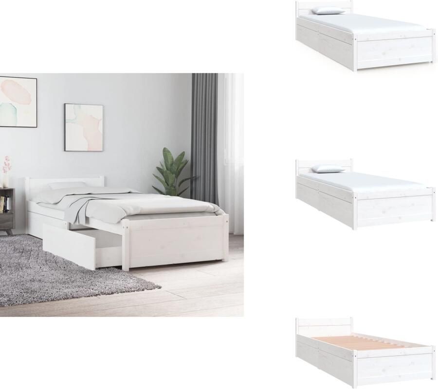 VidaXL Bedframe Bedframes Eenpersoonsbed Bed Bedframe met lades wit 75x190 cm