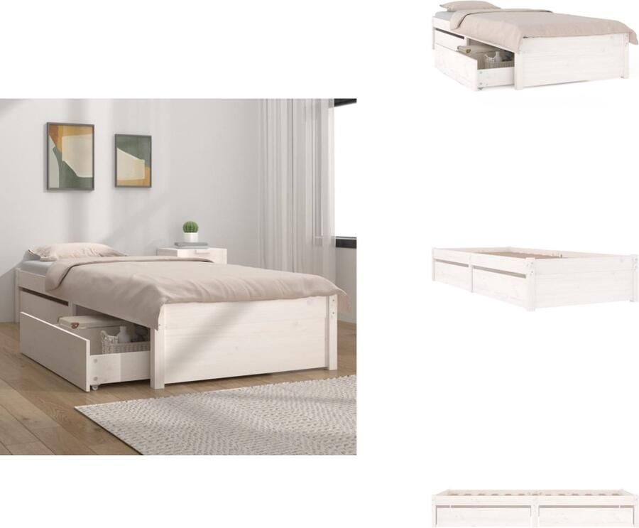VidaXL Bedframe Bedframes Eenpersoonsbed Bed Bedframe met lades wit 75x190 cm - Foto 4