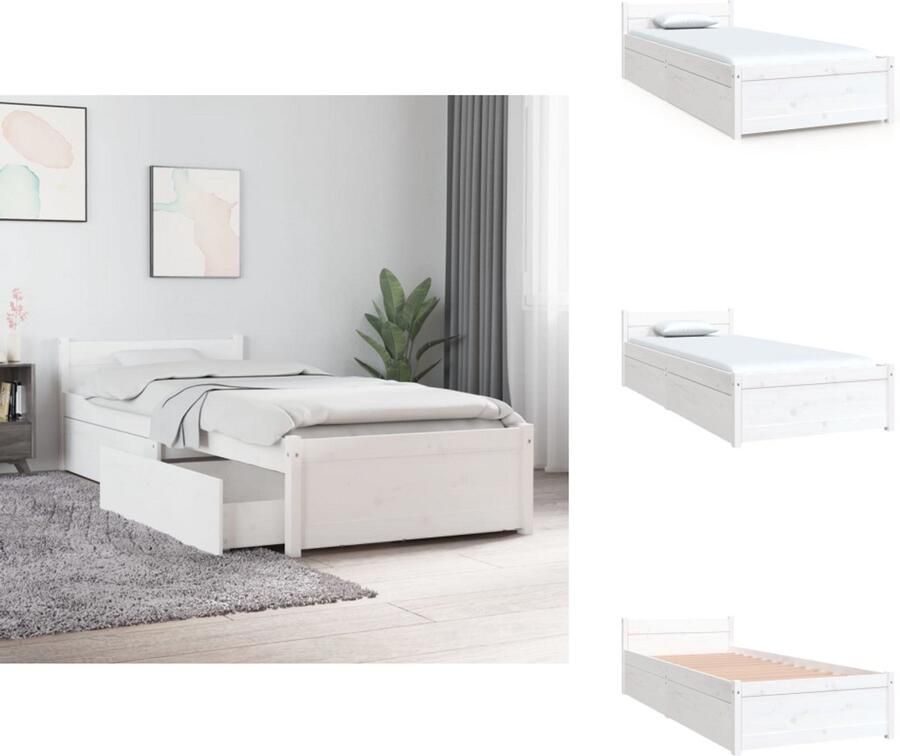 VidaXL Bedframe Bedframes Eenpersoonsbed Bed Bedframe met lades wit 75x190 cm - Foto 3