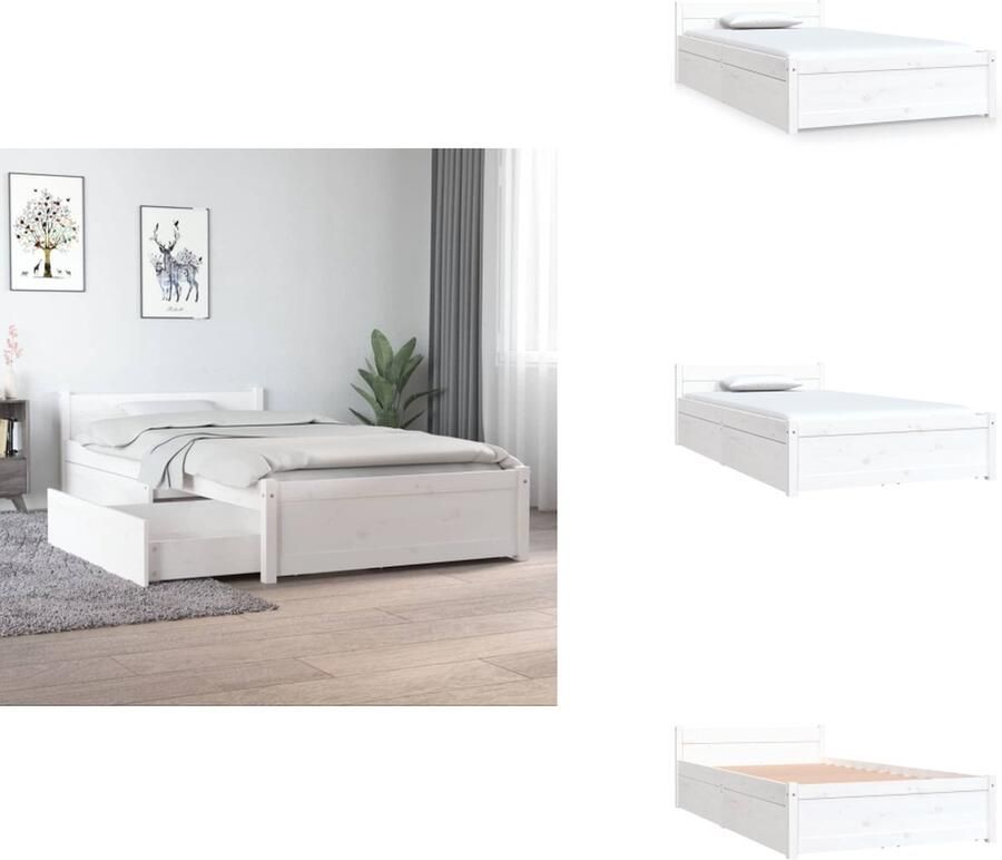 VidaXL Bedframe Grenenhout Praktische en Decoratieve Opbergfunctie Afmetingen- 195.5x95.5x51cm Kleur- Wit Geschikt voor 90x190cm Matras Montage vereist Bed