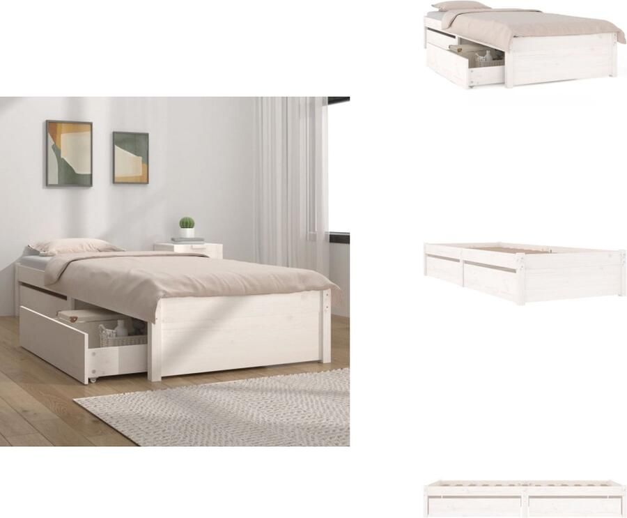 VidaXL Bedframe Grenenhout Praktische en Decoratieve Opbergfunctie Afmetingen- 195.5x95.5x51cm Kleur- Wit Geschikt voor 90x190cm Matras Montage vereist Bed - Foto 2