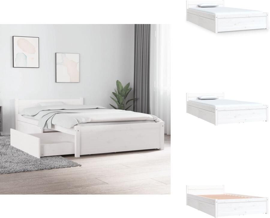 VidaXL Bedframe Bedframes Eenpersoonsbed Bed Bedframe met lades wit 90x200 cm - Foto 2