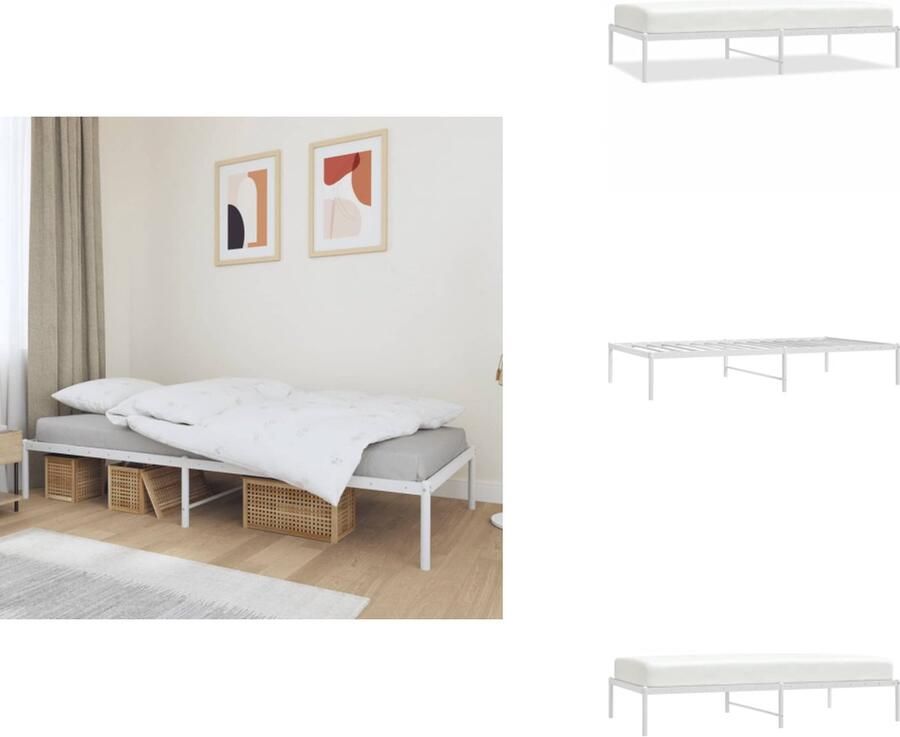 VidaXL Bedframe Bedframes Eenpersoonsbed Bed Bedframe metaal wit 100x190 cm