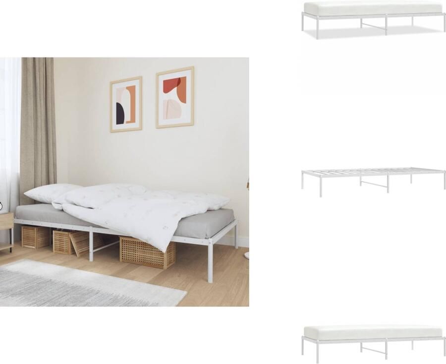 VidaXL Bedframe Klassiek Metalen constructie Opbergruimte Wit 207 x 104.5 x 31 cm 100 x 200 cm (matras niet inbegrepen) Bed