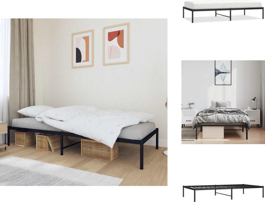 VidaXL Bedframe Bedframes Eenpersoonsbed Bed Bedframe metaal zwart 100x190 cm