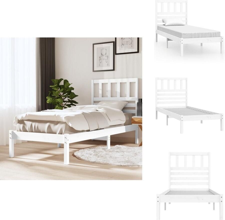 VidaXL Bedframe Bedframes Eenpersoonsbed Bed Bedframe zonder matras massief grenenhout wit 75x190 cm
