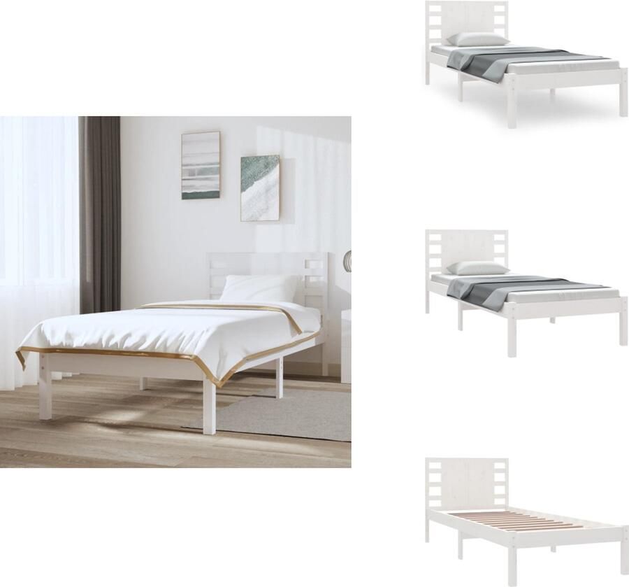 VidaXL Bedframe Bedframes Eenpersoonsbed Bed Bedframe zonder matras massief grenenhout wit 90x200 cm