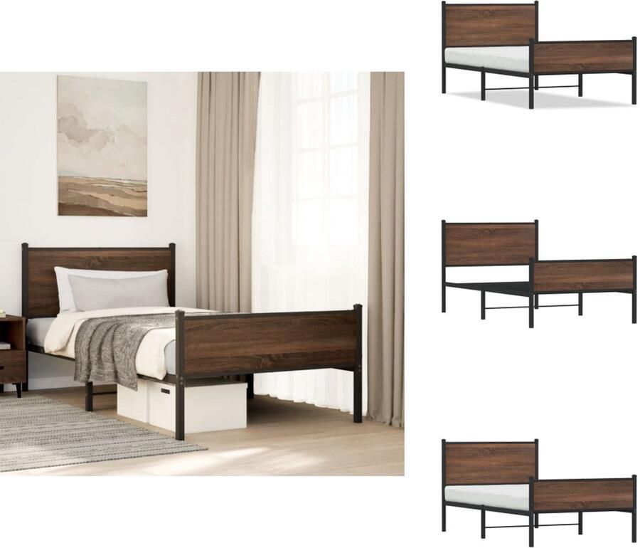 VidaXL Bedframe Bedframes Eenpersoonsbed Bed Bedframe zonder matras metaal bruin eikenkleurig 100x200 cm