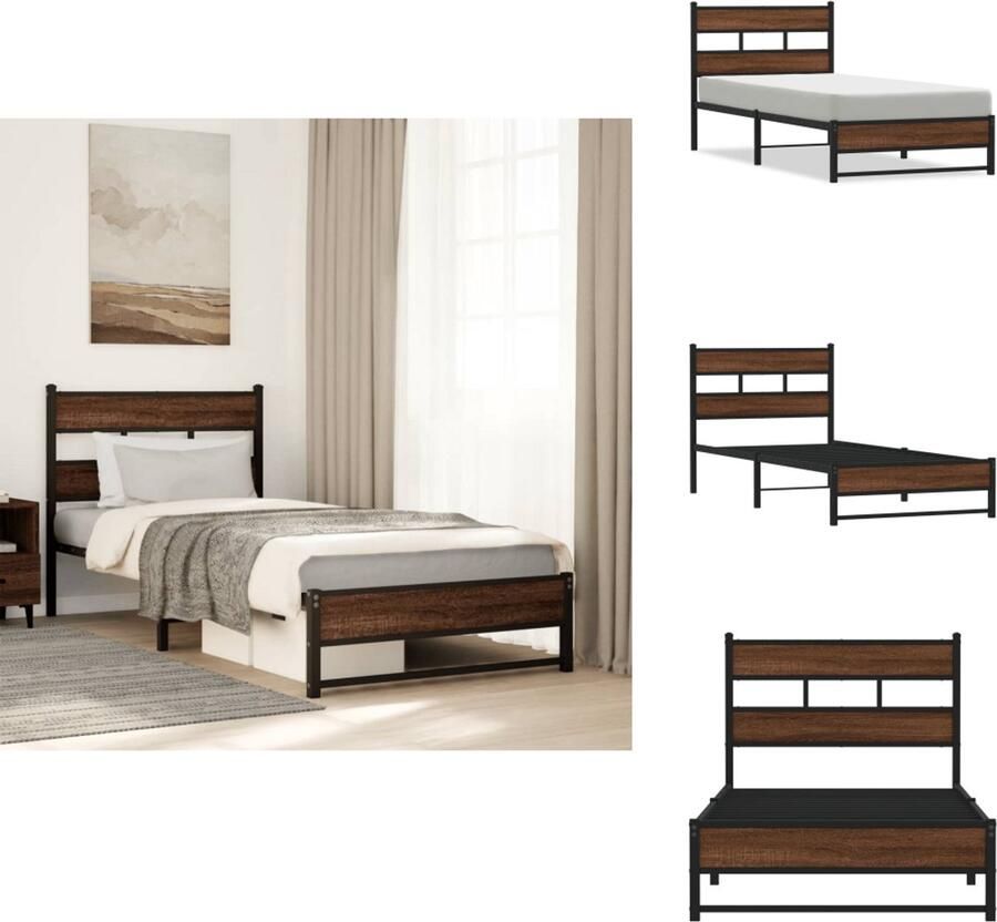 VidaXL Bedframe Bedframes Eenpersoonsbed Bed Bedframe zonder matras metaal bruin eikenkleurig 80x200 cm