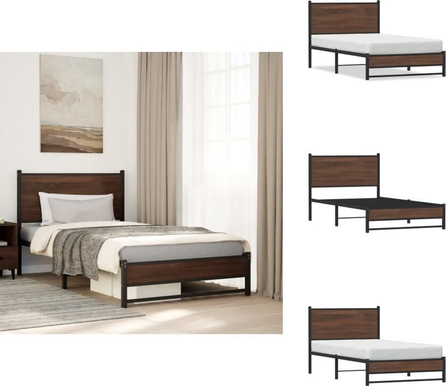 VidaXL Bedframe Bedframes Eenpersoonsbed Bed Bedframe zonder matras metaal bruin eikenkleurig 107x203 cm