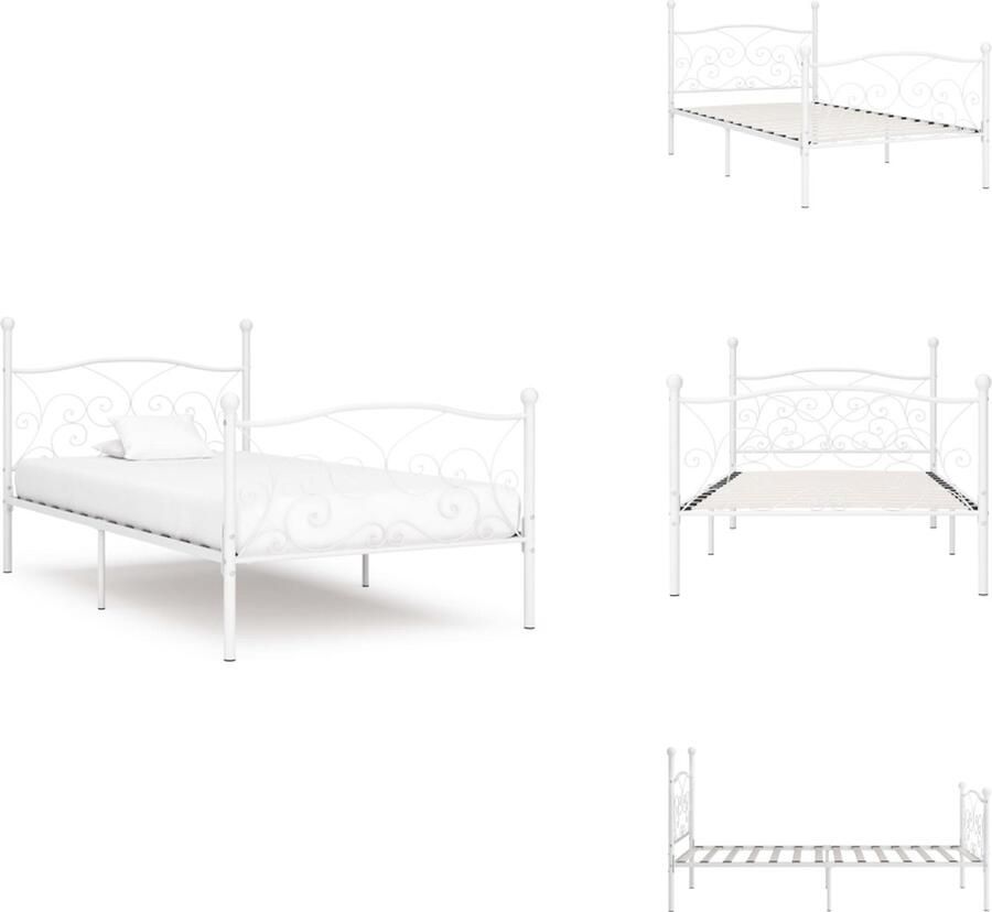 VidaXL Bedframe Bedframes Eenpersoonsbed Eenpersoonsbedden Bedframe met lattenbodem metaal wit 100x200 cm