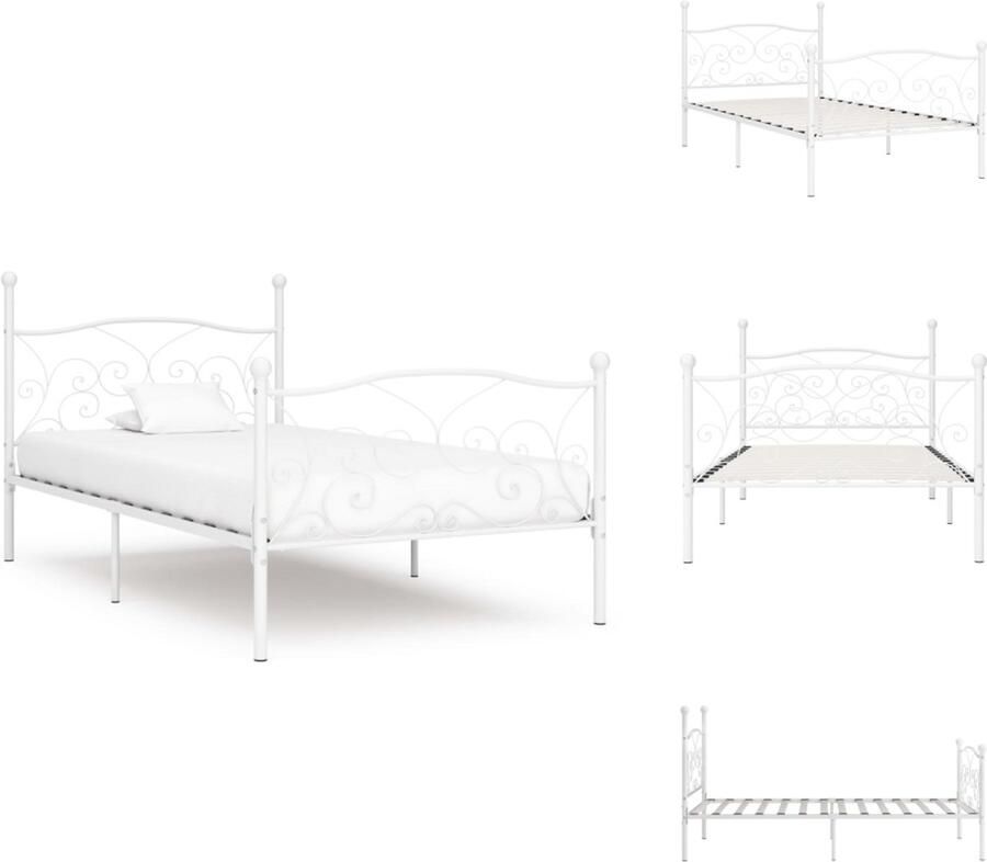 VidaXL Bedframe Bedframes Eenpersoonsbed Eenpersoonsbedden Bedframe met lattenbodem metaal wit 90x200 cm