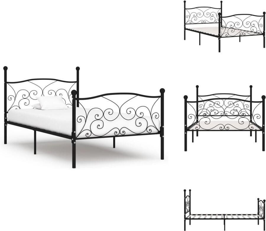 VidaXL Bedframe Bedframes Eenpersoonsbed Eenpersoonsbedden Bedframe met lattenbodem metaal zwart 90x200 cm