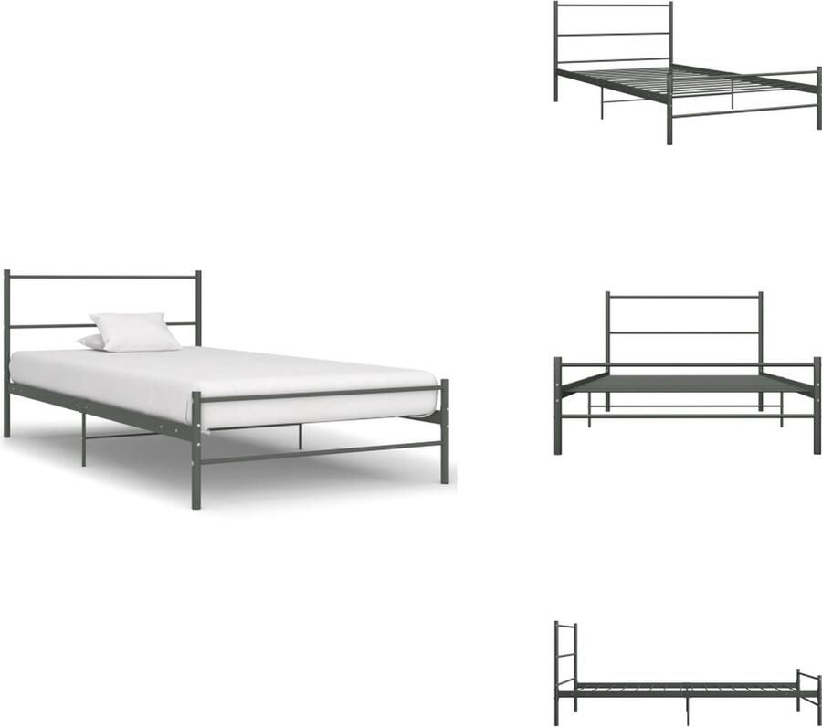 VidaXL Metalen Eenpersoonsbed Grijs 209 x 107 x 84 cm (L x B x H) Geschikt voor matras 200 x 100 cm Bed
