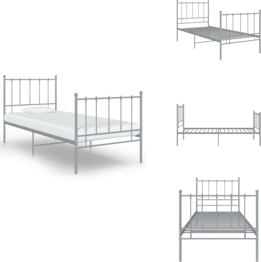 VidaXL Bedframe Bedframes Eenpersoonsbed Eenpersoonsbedden Bedframe metaal grijs 90x200 cm