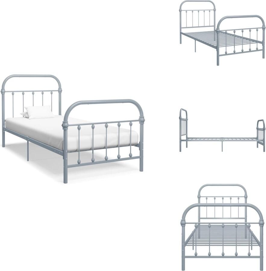 VidaXL Metalen bedframe Grijs 213 x 101 x 109 cm Geschikt voor 90 x 200 cm matras Montage vereist Bed