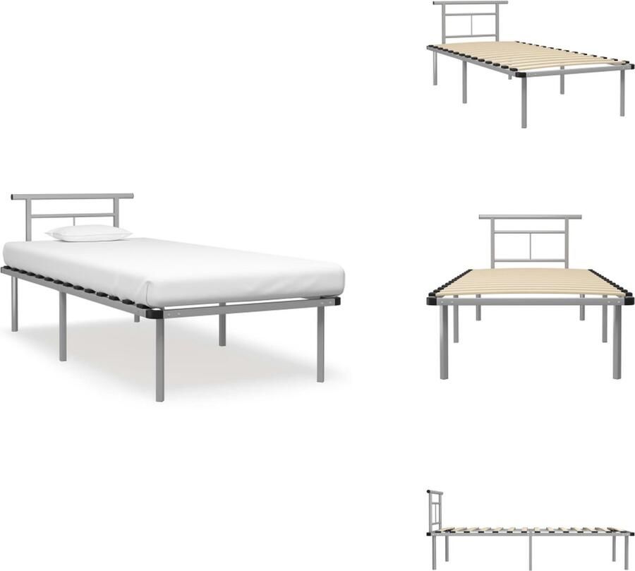 VidaXL Metalen Bedframe Grijs 90 x 200 cm Massieve constructie Stevige lattenbodem Matras niet inbegrepen Bed