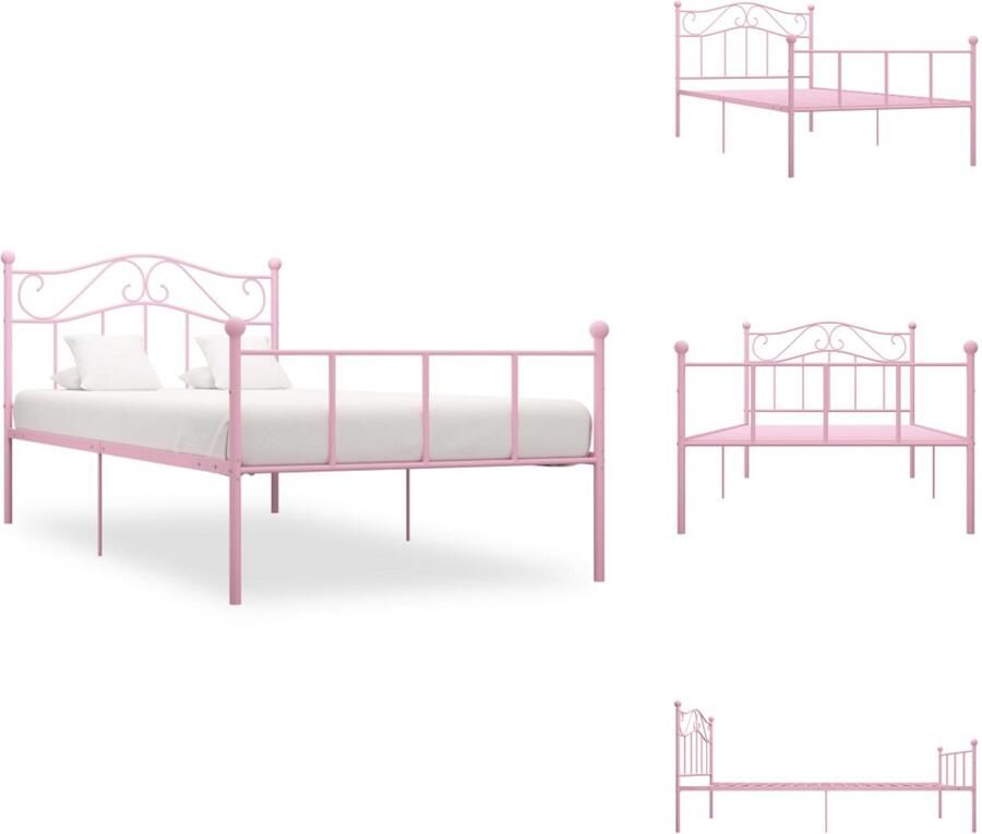 VidaXL Metalen Bedframe Roze 213 x 111 x 109 cm Geschikte matras- 100 x 200 cm Montage vereist Bed