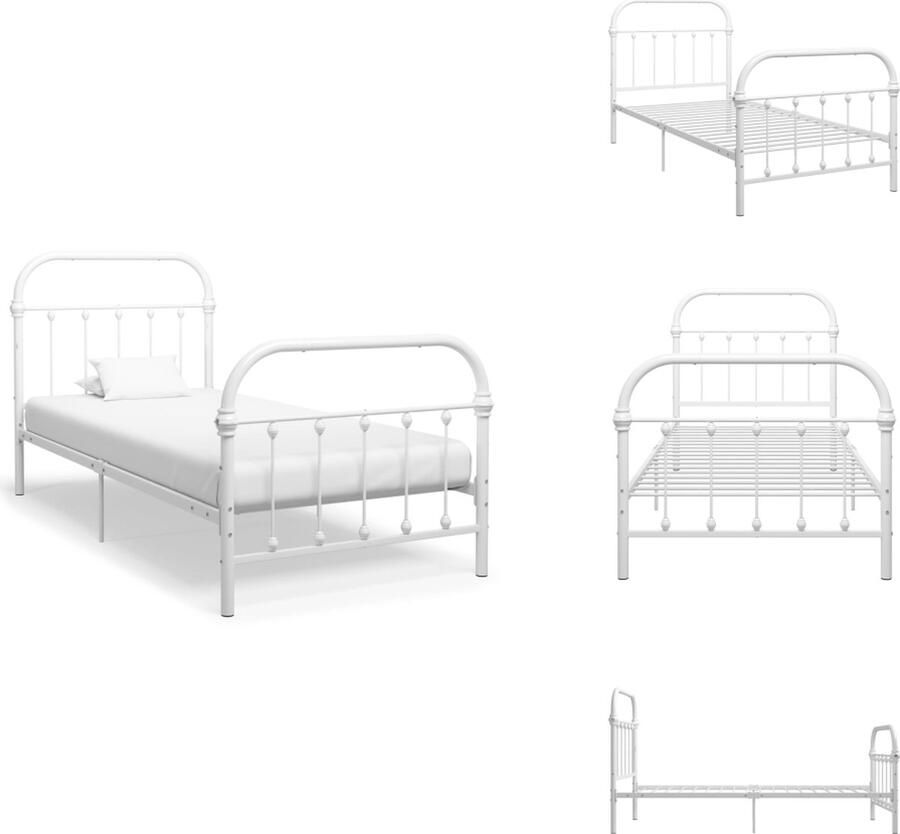 VidaXL Bedframe Bedframes Eenpersoonsbed Eenpersoonsbedden Bedframe metaal wit 100x200 cm - Foto 2