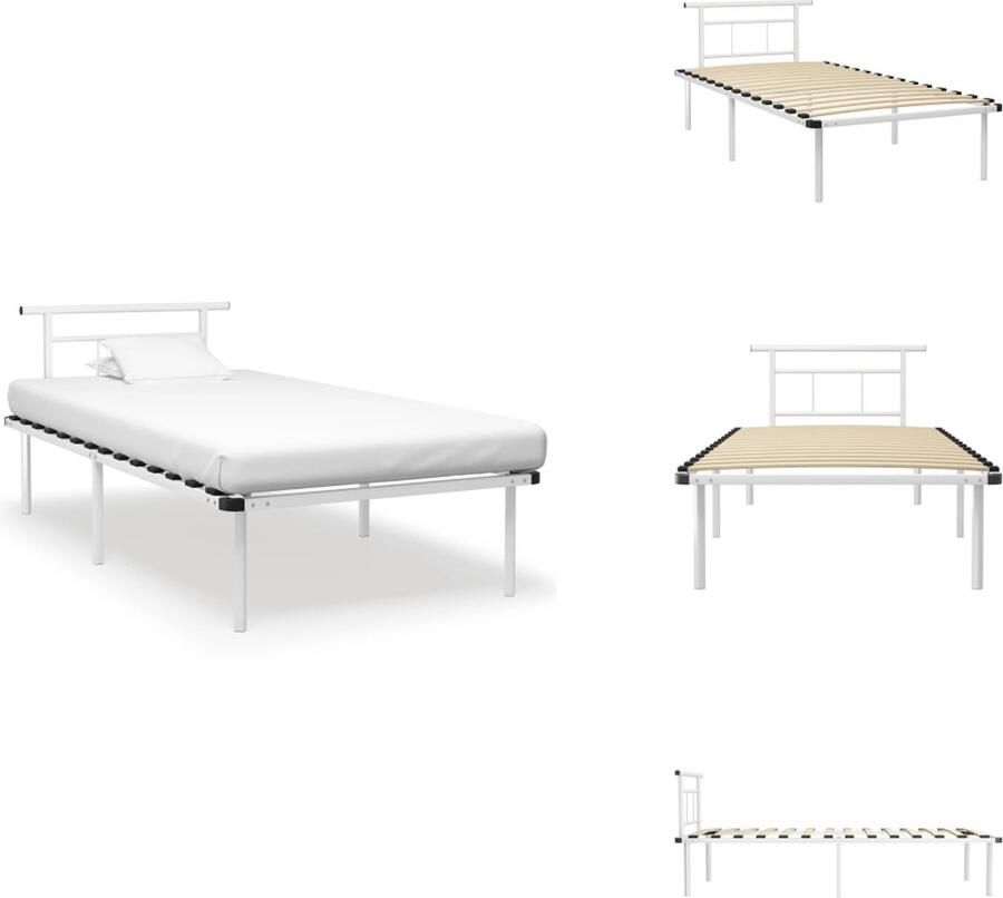 VidaXL Metalen Bedframe Classic Bedframes 200 x 100 x 78 cm Wit Geschikt voor matras van 100 x 200 cm Montage vereist Bed
