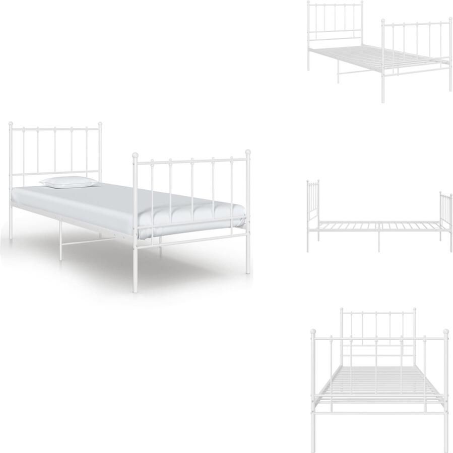 VidaXL Bedframe Bedframes Eenpersoonsbed Eenpersoonsbedden Bedframe metaal wit 100x200 cm