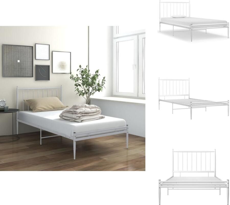VidaXL Bedframe Bedframes Eenpersoonsbed Eenpersoonsbedden Bedframe metaal wit 100x200 cm - Foto 3