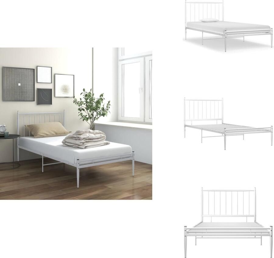 VidaXL Metalen Bedframe Wit 213 x 101 x 109 cm Geschikt voor 90 x 200 cm matras Montage vereist Bed