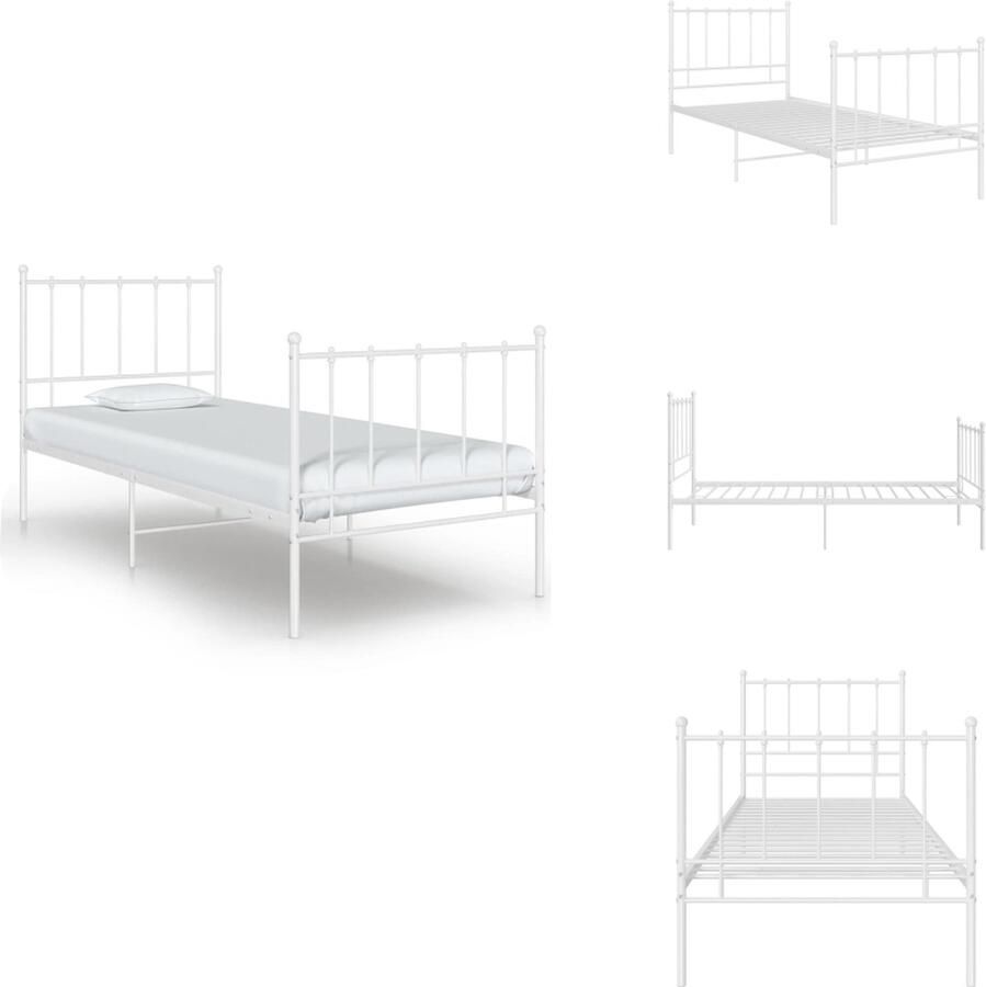 VidaXL Bedframe Bedframes Eenpersoonsbed Eenpersoonsbedden Bedframe metaal wit 90x200 cm