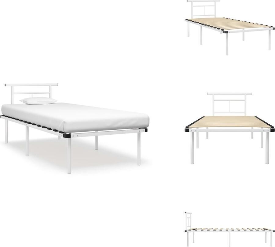 VidaXL Metalen Bedframe Wit 213 x 101 x 109 cm Geschikt voor 90 x 200 cm matras Montage vereist Bed - Foto 2