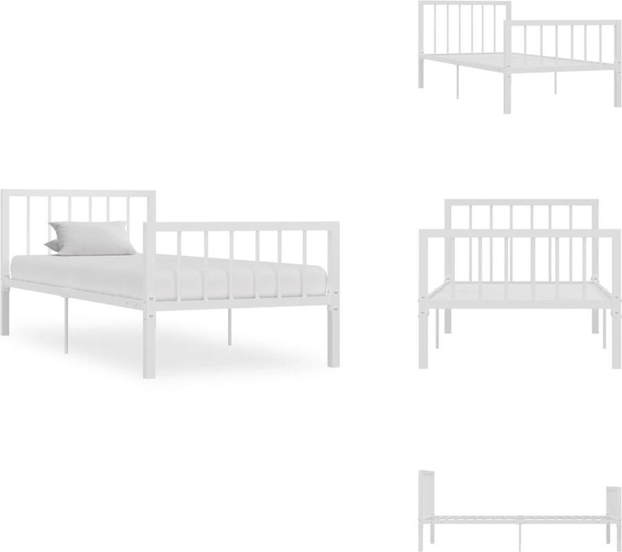 VidaXL Bedframe Bedframes Eenpersoonsbed Eenpersoonsbedden Bedframe metaal wit 90x200 cm