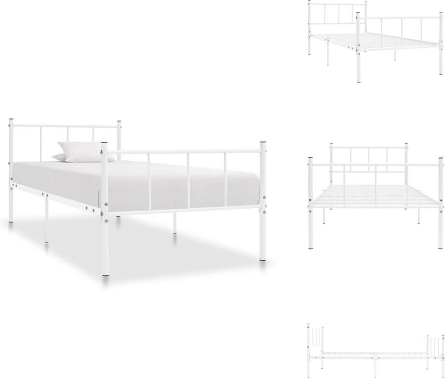 VidaXL Bedframe Bedframes Eenpersoonsbed Eenpersoonsbedden Bedframe metaal wit 90x200 cm