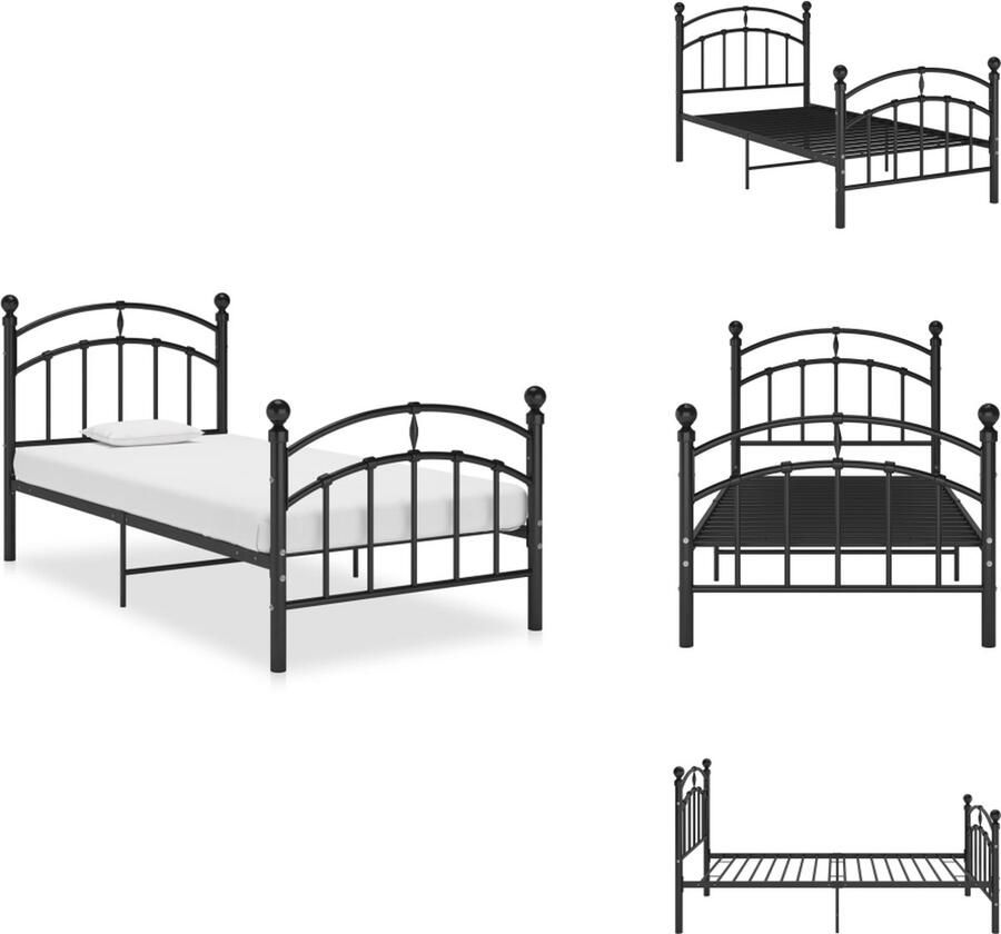 VidaXL Bedframe Bedframes Eenpersoonsbed Eenpersoonsbedden Bedframe metaal zwart 90x200 cm