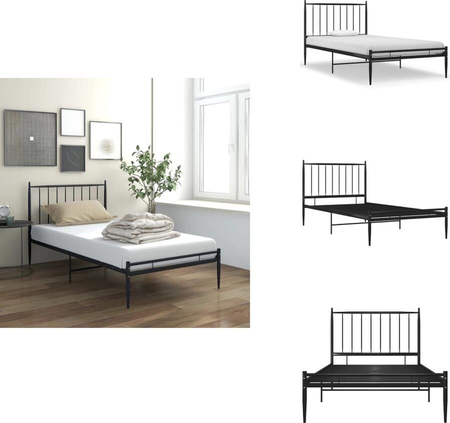 VidaXL Metalen Bedframe Zwart 210 x 100 x 63 cm 90 x 200 cm (B x L) Eenvoudige montage Massieve constructie Bed