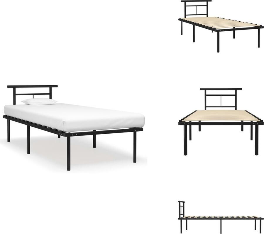 VidaXL Bedframe Bedframes Eenpersoonsbed Eenpersoonsbedden Bedframe metaal zwart 90x200 cm