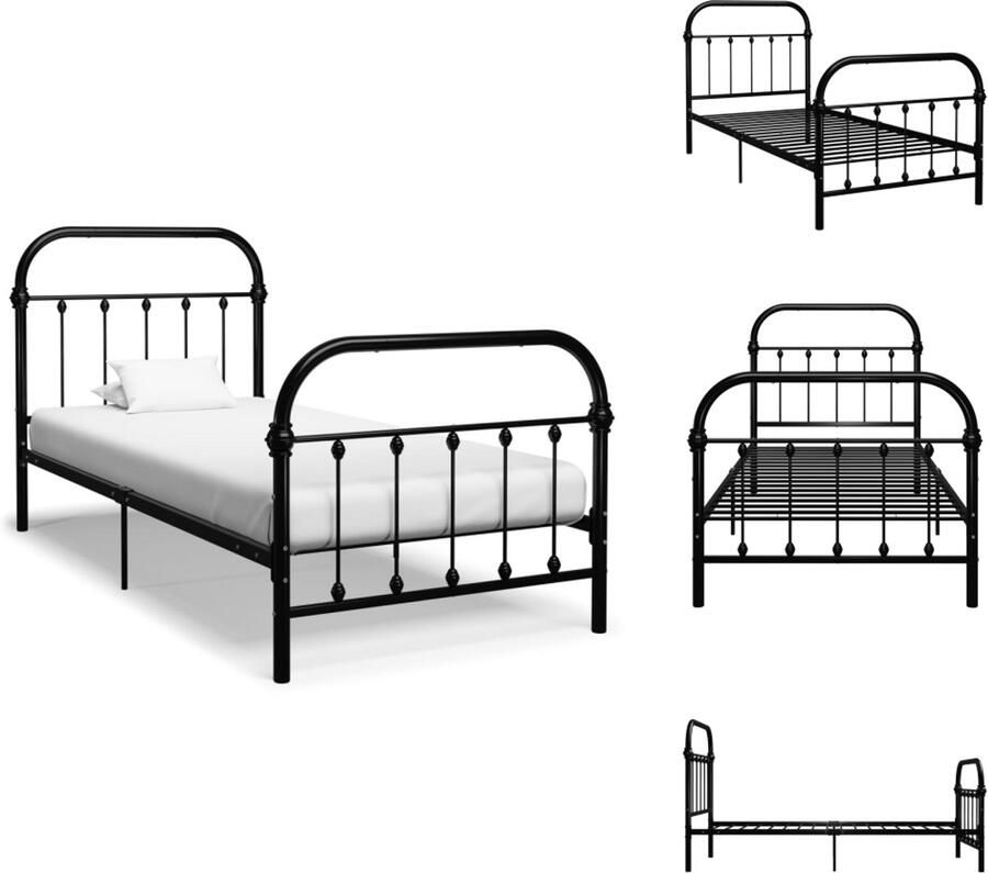 VidaXL Metalen Bedframe Zwart 210 x 100 x 63 cm 90 x 200 cm (B x L) Eenvoudige montage Massieve constructie Bed - Foto 3