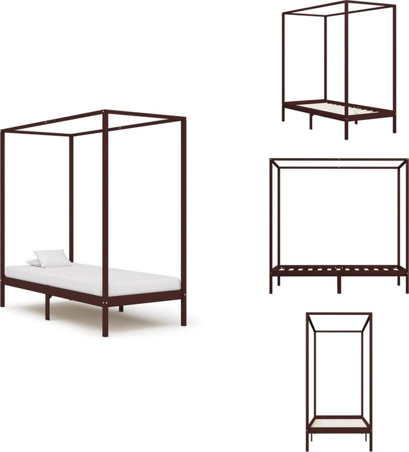 VidaXL Bedframe Bedframes Eenpersoonsbed Eenpersoonsbedden Hemelbedframe massief grenenhout donkerbruin 100x200 cm