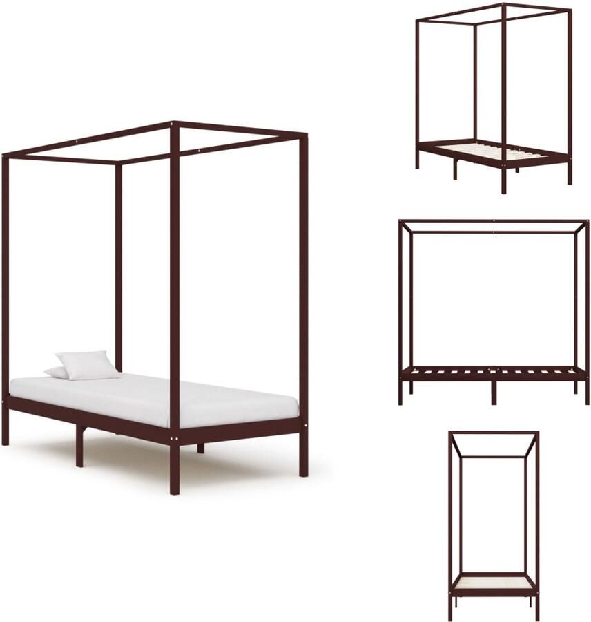VidaXL Bedframe Bedframes Eenpersoonsbed Eenpersoonsbedden Hemelbedframe massief grenenhout donkerbruin 90x200 cm