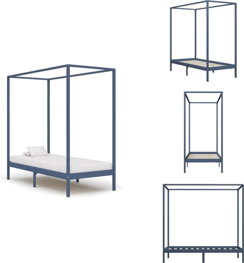 VidaXL Bedframe Bedframes Eenpersoonsbed Eenpersoonsbedden Hemelbedframe massief grenenhout grijs 100x200 cm