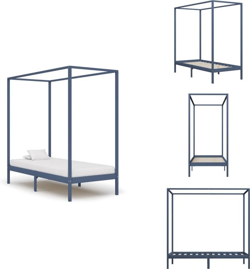 VidaXL Bedframe Bedframes Eenpersoonsbed Eenpersoonsbedden Hemelbedframe massief grenenhout grijs 90x200 cm
