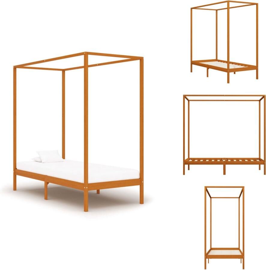 VidaXL Bedframe Bedframes Eenpersoonsbed Eenpersoonsbedden Hemelbedframe massief grenenhout honingbruin 100x200 cm