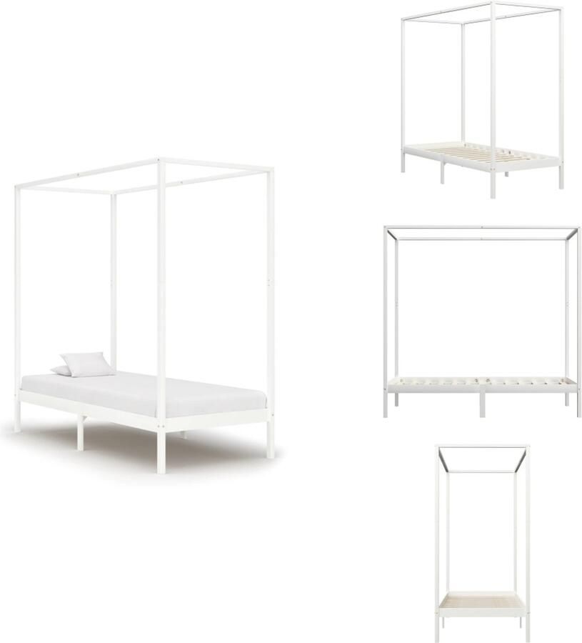 VidaXL Bedframe Bedframes Eenpersoonsbed Eenpersoonsbedden Hemelbedframe massief grenenhout wit 100x200 cm