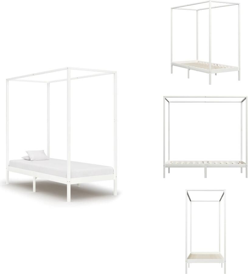 VidaXL Bedframe Bedframes Eenpersoonsbed Eenpersoonsbedden Hemelbedframe massief grenenhout wit 90x200 cm