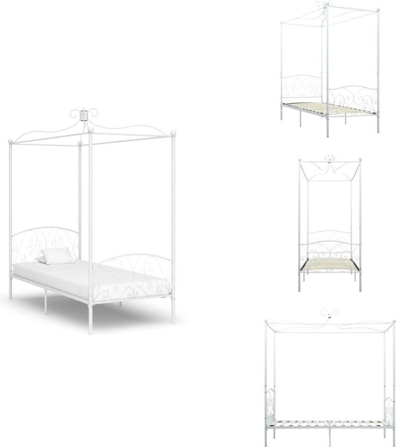 VidaXL Bedframe Bedframes Eenpersoonsbed Eenpersoonsbedden Hemelbedframe metaal wit 100x200 cm