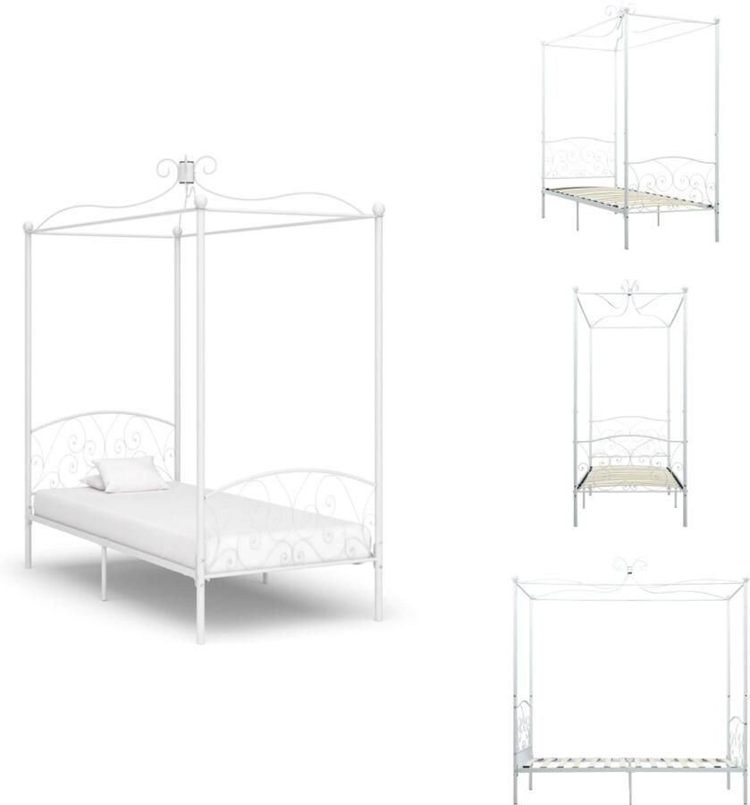 VidaXL Bedframe Bedframes Eenpersoonsbed Eenpersoonsbedden Hemelbedframe metaal wit 90x200 cm